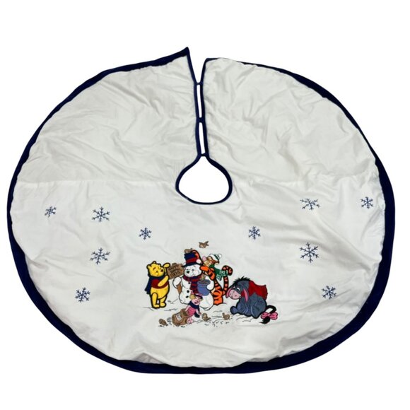 Disney Winnie The Pooh 1990s Christmas Tree Skirt Velvet Snowflake Blue Trim - Picture 1 of 7